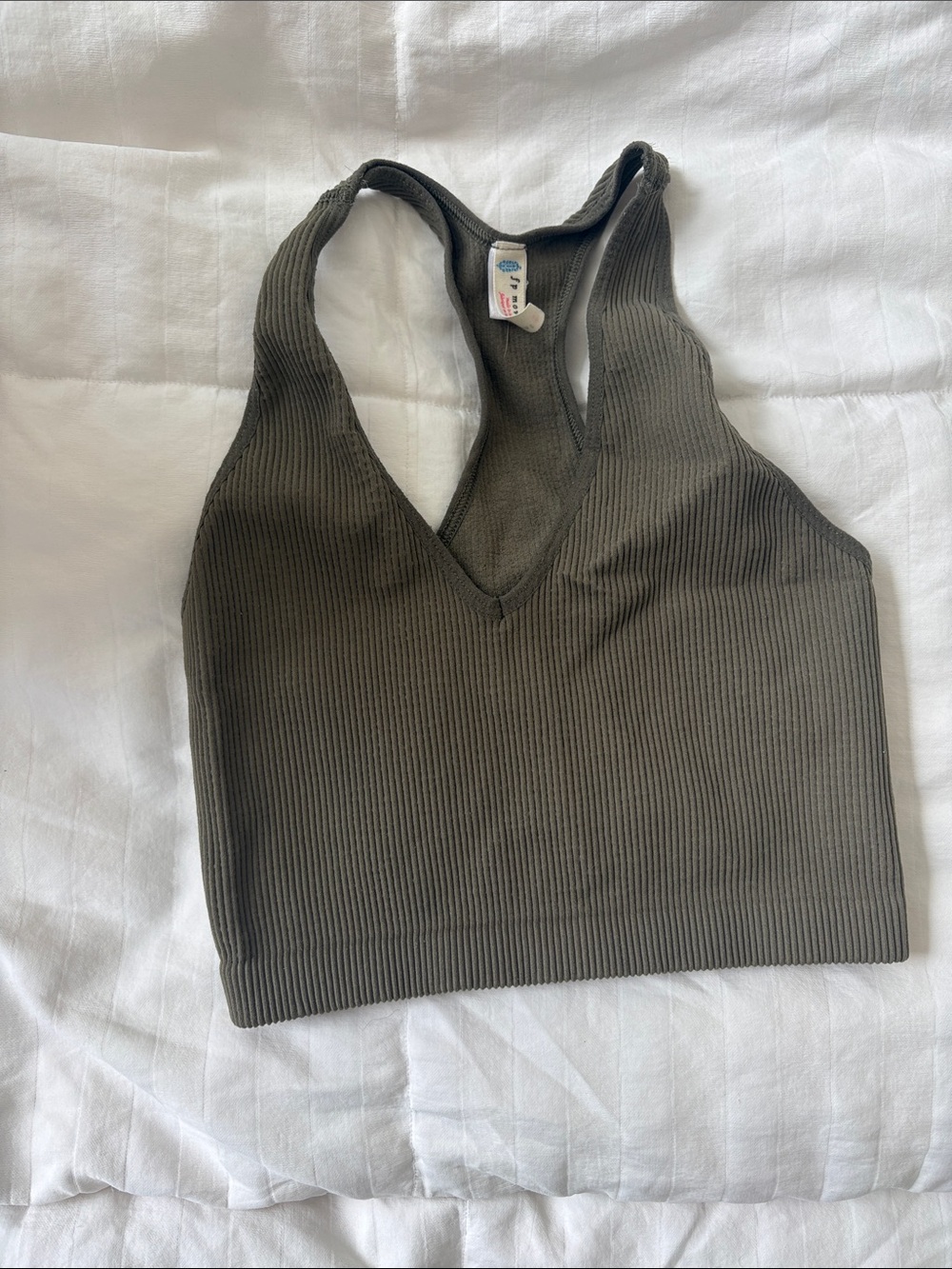 Free People Movement Ribbed Racerback Crop Tank - Olive Green